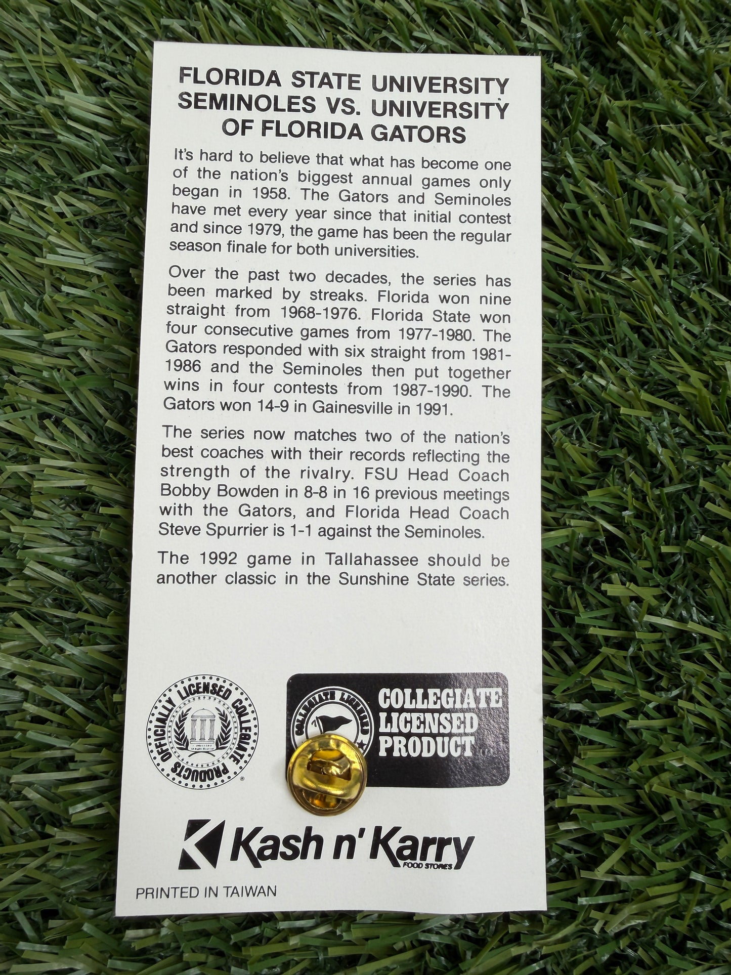 Vintage Florida Gators / FSU Game Pin 1992