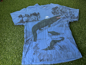 Vintage Alligator All Over Print Shirt Blue - M