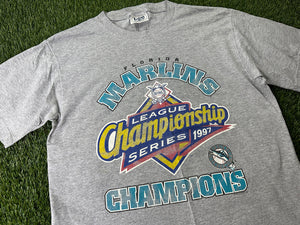Vintage Florida Marlins 1997 World Series Shirt Gray - L