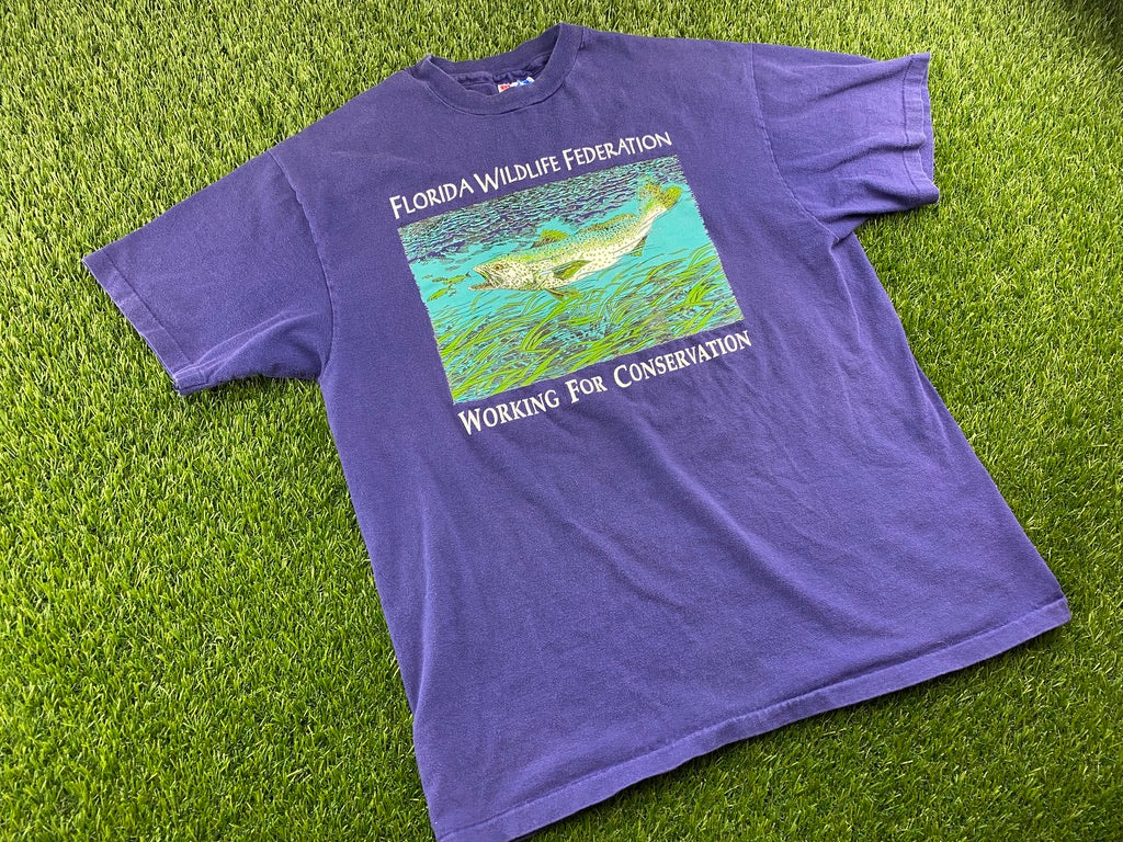 Vintage Florida Wildlife Federation Fish Shirt Blue - M
