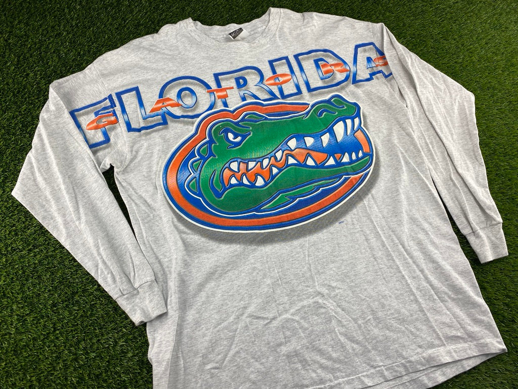 Vintage Florida Gators Spellout Long Sleeve Shirt Gray - 2XL